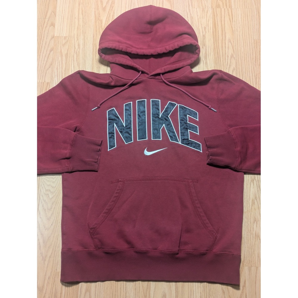 Nike Mens Spellout Logo Hoodie Maroon Medium